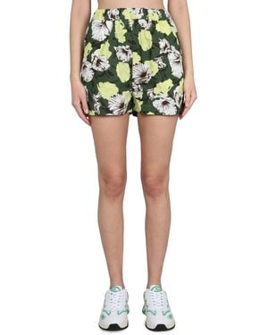 MSGM Floral Print Shorts With Elastic Waistband - Green