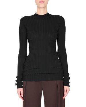 Bottega Veneta High-neck Ribbed Wool Jumper - Black