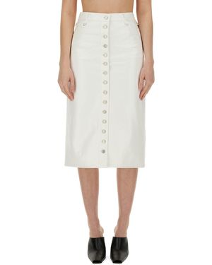 Courreges Midi Skirt With Front Button Detailing And Back Slit - White