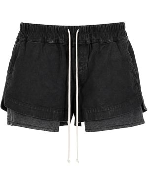 Rick Owens Layered Drawstring Elastic Waistband Cotton Shorts - Black