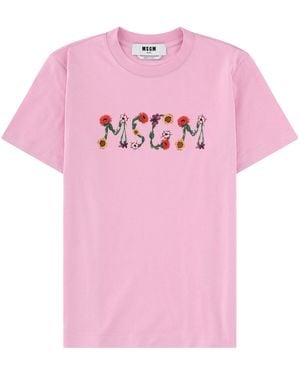 MSGM T-Shirt With Logo Cotton T-Shirts - Pink