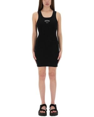 Moschino Ribbed Tank Dress With Logo Detail - Black