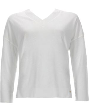 Herno V-Neck Long Sleeve Knit Top - White