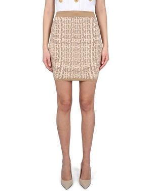 Balmain Fitted Mini Skirt With All-Over Pattern - Natural