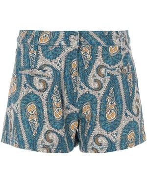Etro Shorts Con Stampa Paisley - Blue