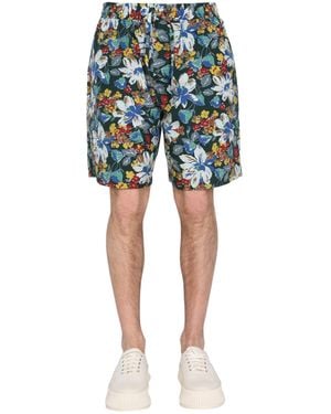 YMC Bermuda With Floral Print - Blue