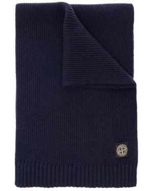 Stone Island Scarf With Logo Patch - Blue