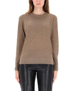 MICHAEL Michael Kors Merino Wool Sweater With Ribbed Cuffs And Button Detail - Brown