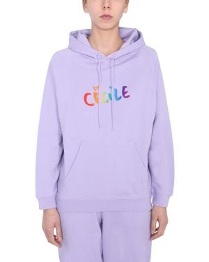 Être Cécile Cotton Hooded Sweatshirt With Flocked Multicolour Logo - Purple