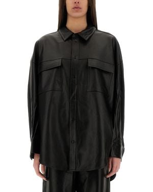 MICHAEL Michael Kors Button-Up Oversized Lamb Leather Jacket - Black