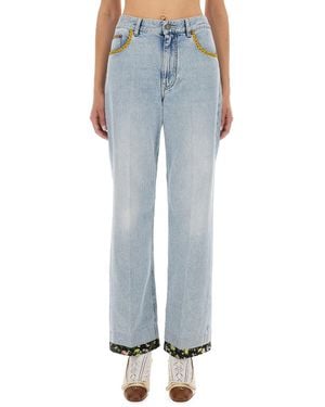 Valentino Embroidered Denim Pants - Blue