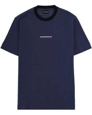 Emporio Armani T-Shirt With Logo And Embroidery - Blue