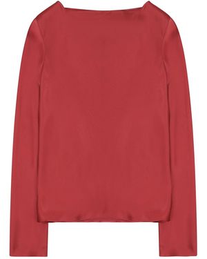 Alberta Ferretti Solid Boat Neck T-Shirt - Red