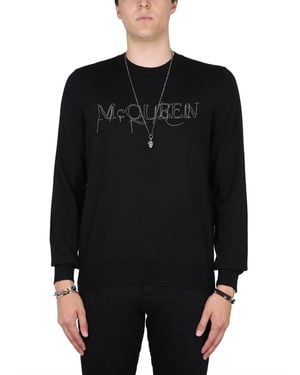 McQueen Embroidered Logo Regular Fit T-Shirt - Black