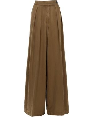 Dries Van Noten Wide Leg Trousers With Pique Detail - Natural