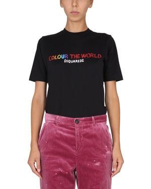 DSquared² T-Shirt With Colourful Logo Print - Black