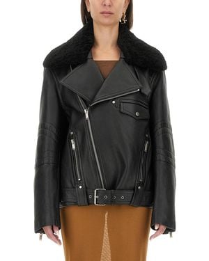 Saint Laurent Biker Leather Jacket With Removable Collar - Black