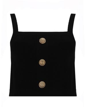 Balmain Knit Bralette Top With Buttons - Black