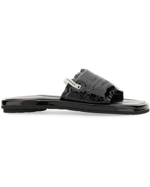 Premiata Lamb Leather Slide Sandal With Glossy Finish - Black