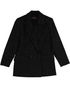 Max Mara Double-Breasted Jacket With Rhinestone Details Virgin Wool - Black