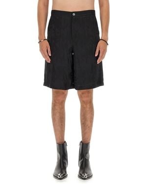 McQueen Logo Patterned Satin Shorts - Black