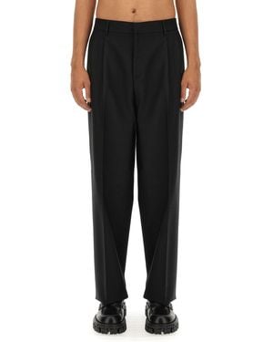 Versace Wide Leg Virgin Wool Trousers - Black