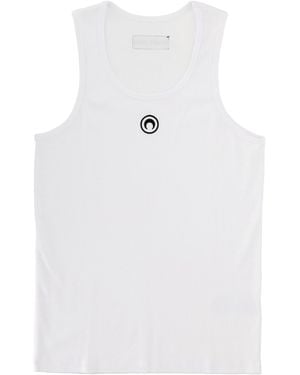Marine Serre Ribbed Tank Top With Moon Logo - White