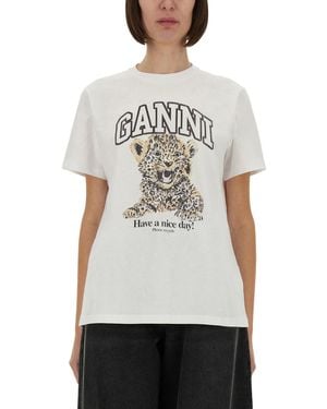 Ganni Leopard Print T-Shirt - White