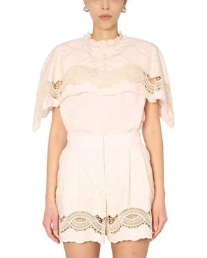 Alberta Ferretti Embroidered Cape Top - White