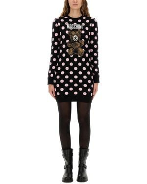 Moschino Polka Dot Dress With Logo - Black