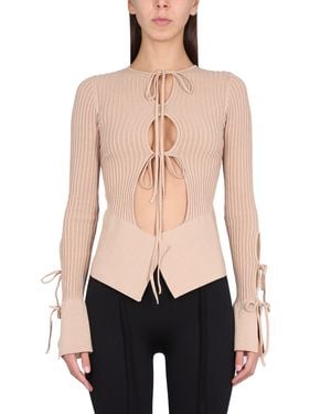 ANDREADAMO Ribbed Knit Cardigan With Cut Out Details - Multicolor