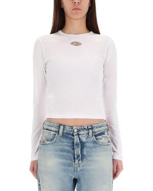 DIESEL Solid Round Neck T-Shirt - White