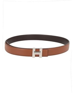 Hogan Narrow Calfskin Leather T Buckle Belt - Brown
