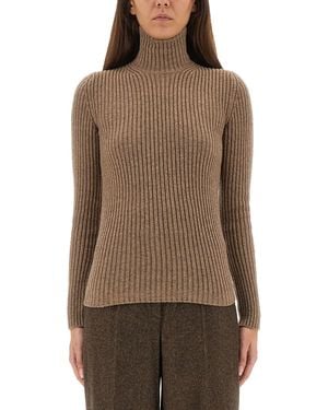 Max Mara Ribbed Turtleneck Jumper - Brown