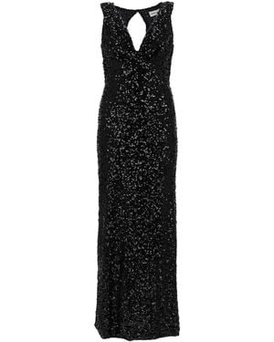 P.A.R.O.S.H. Embellished V Neck Maxi Dress - Black