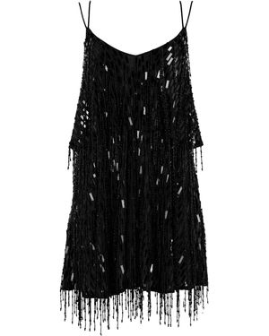 Circus Hotel Miniabito Con Frange E Perline - Black