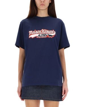 Autry X Maison Kitsune Logo T-Shirt - Blue