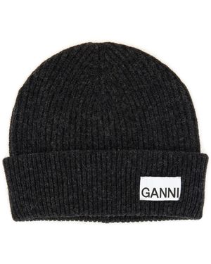 Ganni Cappello Beanie Con Logo - Nero