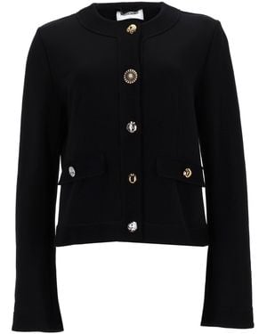 Moschino Solid Round Neck Cardigan - Black