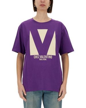 Valentino T-Shirt Con Stampa "Chez - Viola
