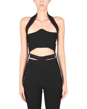 ANDREADAMO Ribbed Viscose Blend Bustier With Criss Cross Detail - Black