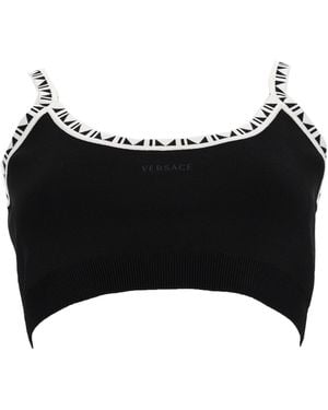 Versace Top Cropped A Coste Con Logo - Black