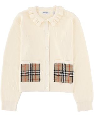 Burberry Cardigan Con Tasche Ricamate - Natural