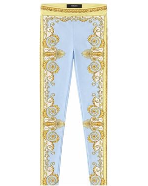 Versace Leggings With "Baroque" Print - Blue