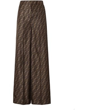 Fendi Ff Silk Wide-Leg Trousers - Brown