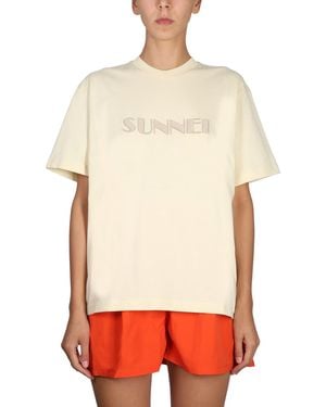 Sunnei Cotton Jersey Crewneck T-shirt With Logo Embroidery - White
