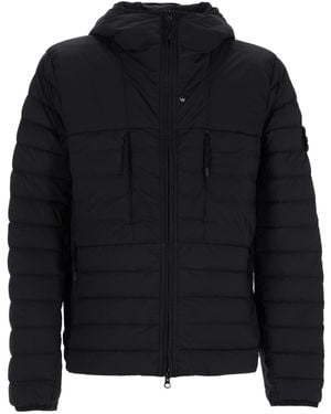 Stone Island Piumino Con Cappuccio Con Finitura Antigoccia - Black
