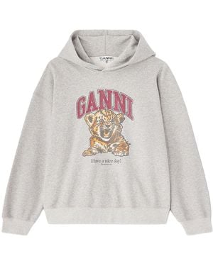 Ganni Baby Tiger Printed Hoodie - White
