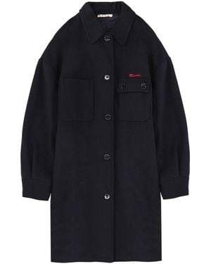 Marni Cappotto Con Logo Ricamato E Tasche Applicate - Blue