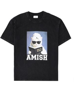 AMISH T-Shirt Con Stampa "Rich Cat" - Black